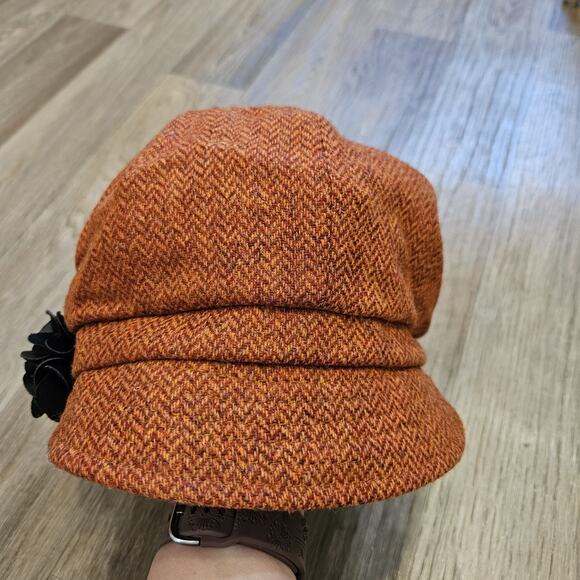 Mucros Weavers Ireland 100% Wool Orange Tweed Newsboy Hat Floral Preppy NWT - Picture 3 of 8